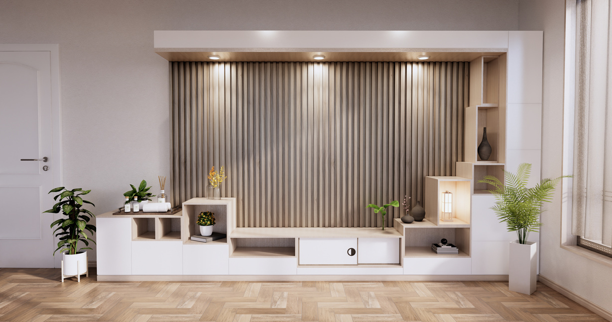 Interior, Cabinet in Modern Empty Room on Livingroom. 3D Renderi
